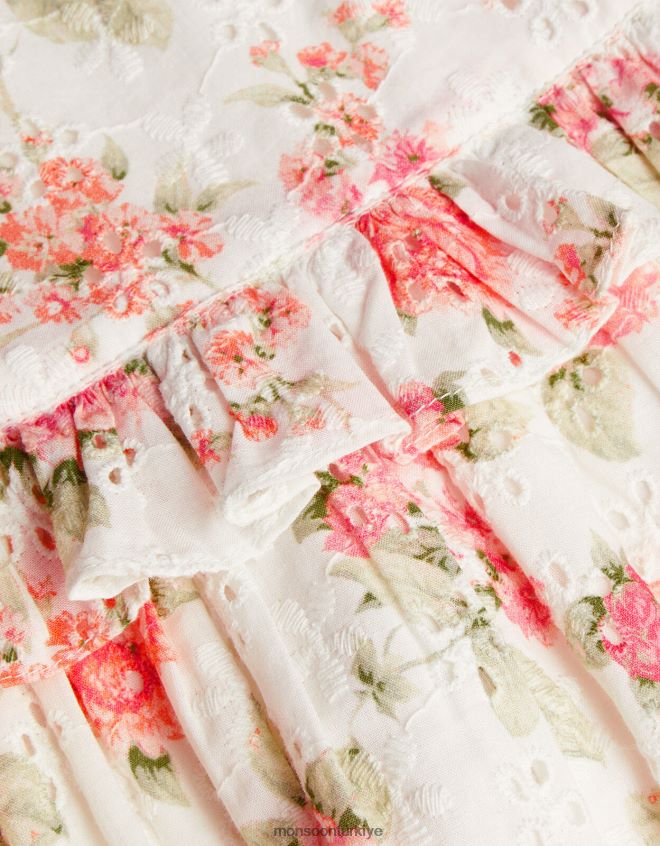 Monsoon çocuklar yeni doğan gül çiçekli broderie elbise ve külot seti JH86BT2171 Giyim turuncu (mercan)