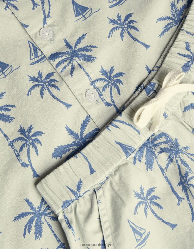 Monsoon erkek çocuk Palmiye desenli poplin gömlek ve şort takımı JH86BT2755 Giyim yeşil