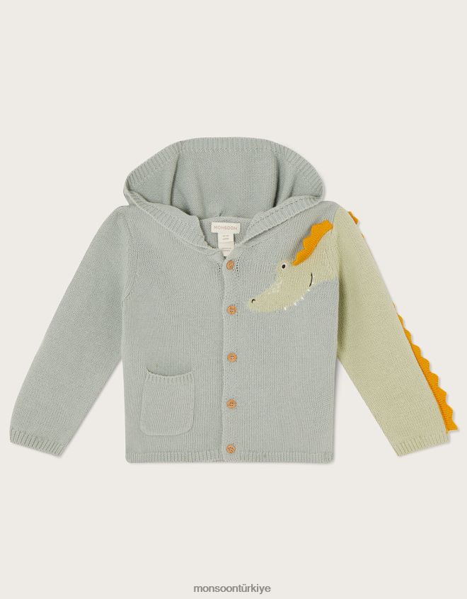 Monsoon çocuklar yenidoğan timsah desenli kapüşonlu hırka JH86BT2283 Giyim yeşil