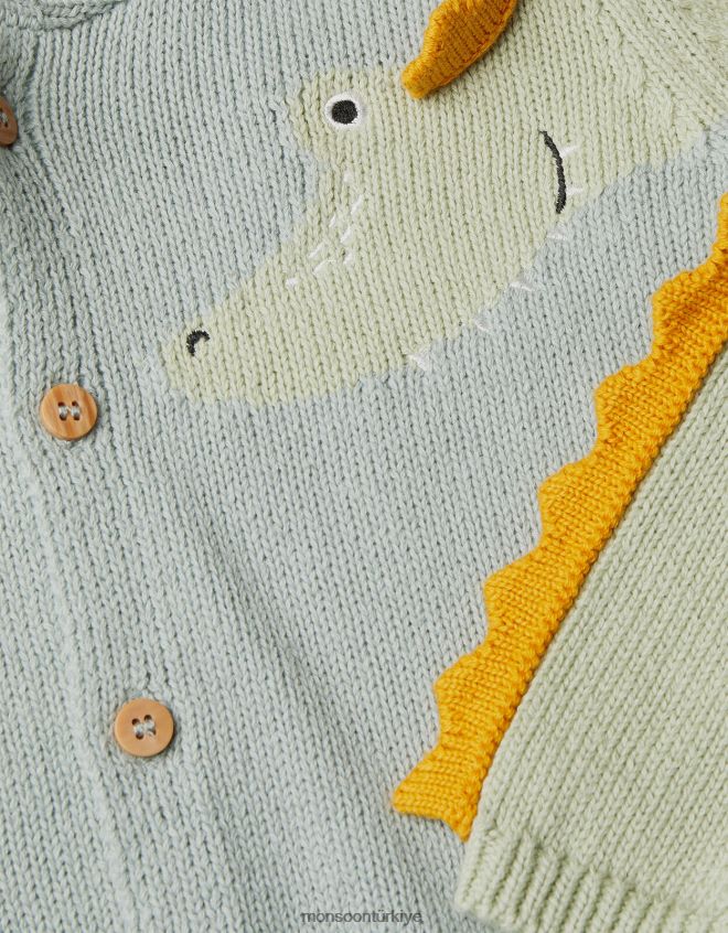 Monsoon çocuklar yenidoğan timsah desenli kapüşonlu hırka JH86BT2283 Giyim yeşil