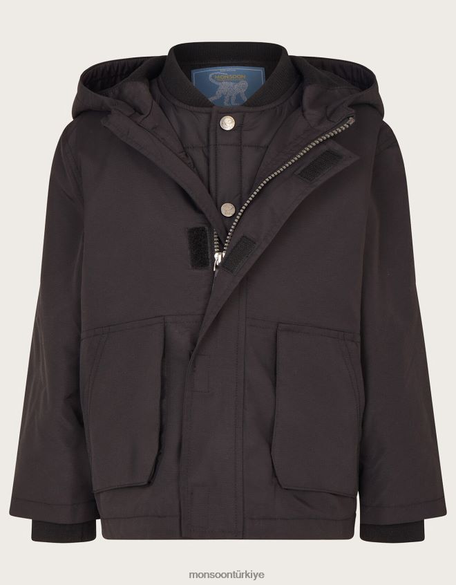 Monsoon erkek çocuk 2'si 1 arada parka jile kaban JH86BT2209 Giyim siyah