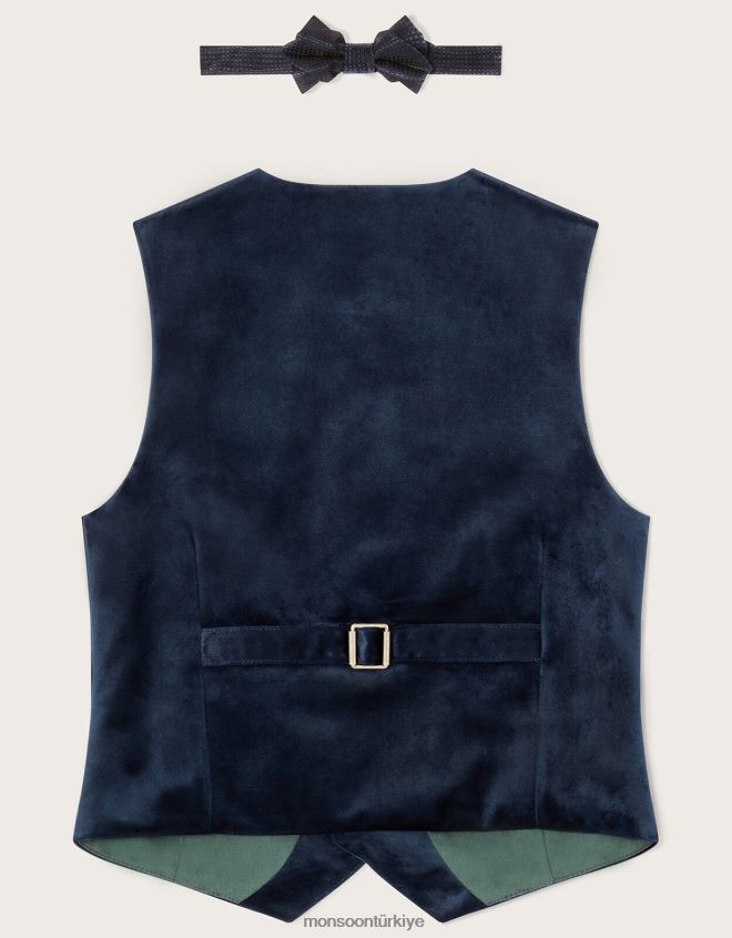 Monsoon erkek çocuk kadife yelek ve papyon takımı JH86BT2765 Giyim Mavi Donanma)