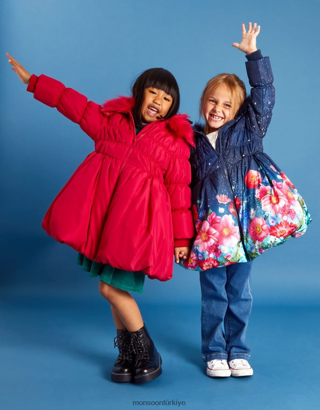 Monsoon kız büzgülü kabarık dolgulu ceket JH86BT1697 Giyim kırmızı