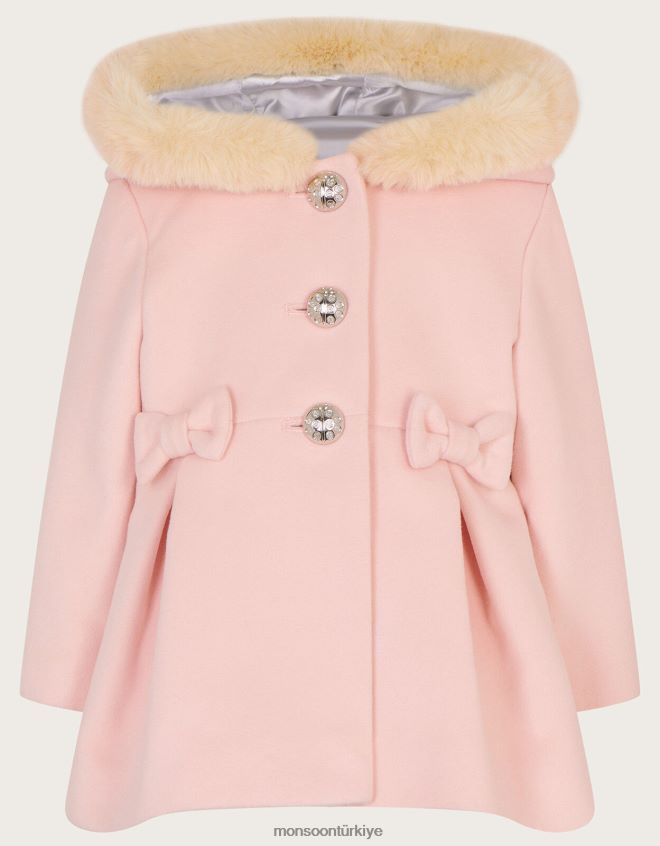 Monsoon kız bebek fiyonklu kapüşonlu ceket JH86BT2063 Giyim pembe (soluk pembe)