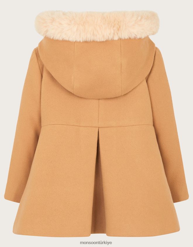 Monsoon kız bebek fiyonklu suni kürk kapüşonlu kaban JH86BT2069 Giyim deve