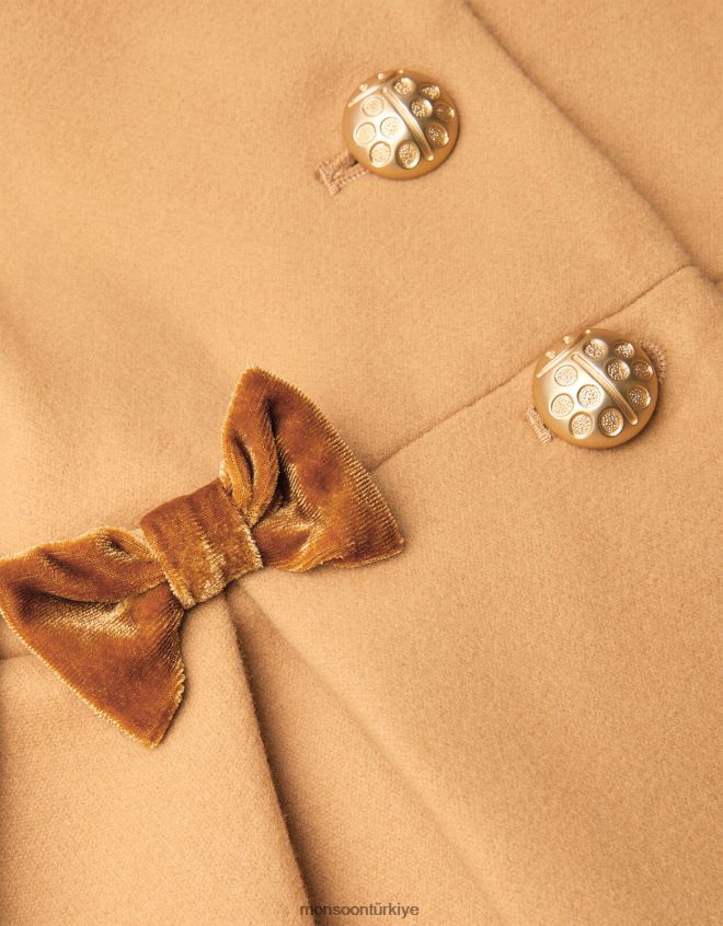 Monsoon kız bebek fiyonklu suni kürk kapüşonlu kaban JH86BT2069 Giyim deve