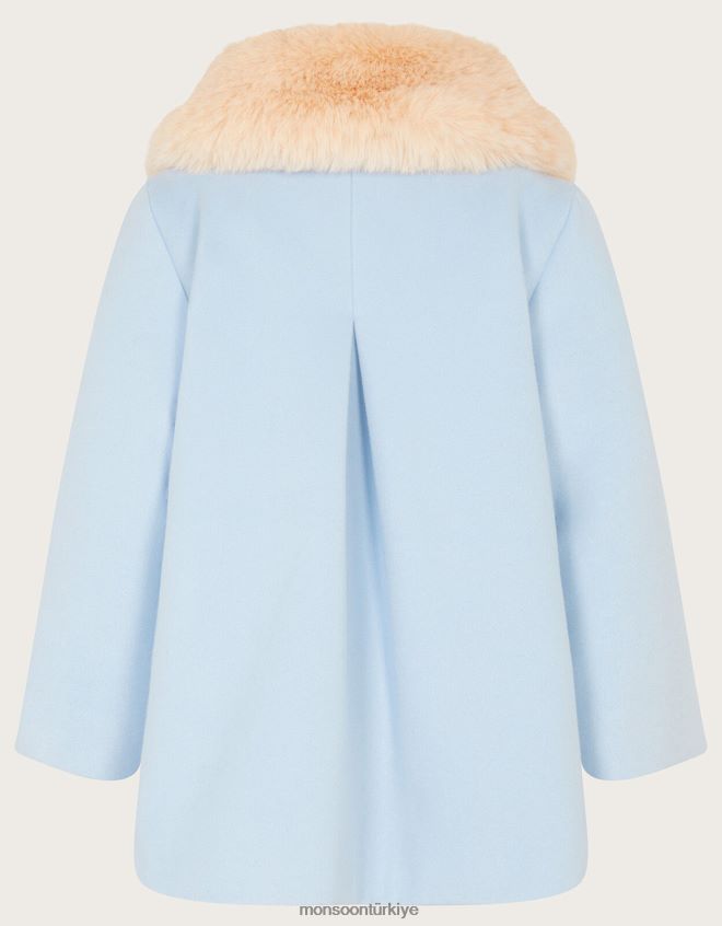 Monsoon kız bebek fiyonklu suni kürk süslemeli ceket JH86BT2062 Giyim mavi (soluk mavi)