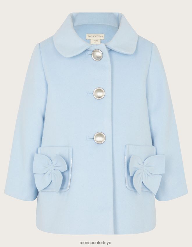 Monsoon kız bebek fiyonklu suni kürk süslemeli ceket JH86BT2062 Giyim mavi (soluk mavi)