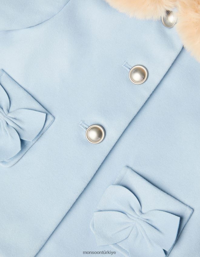 Monsoon kız bebek fiyonklu suni kürk süslemeli ceket JH86BT2062 Giyim mavi (soluk mavi)