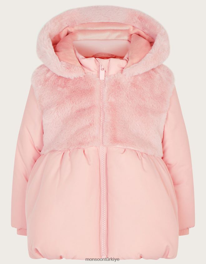 Monsoon kız bebek için suni kürklü kaban JH86BT2085 Giyim pembe