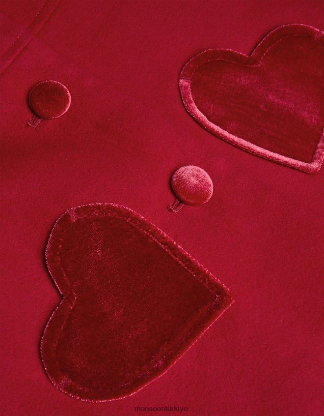 Monsoon kız bebek kalpli kadife cepli kaban JH86BT2061 Giyim kırmızı