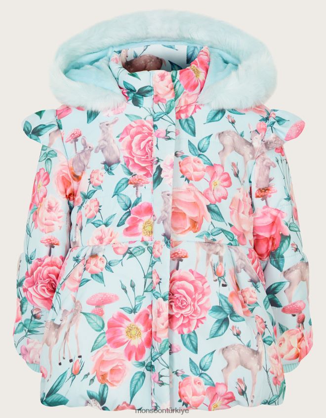 Monsoon kız bebek ormanlık desenli fırfırlı yastıklı ceket JH86BT2081 Giyim mavi (su)