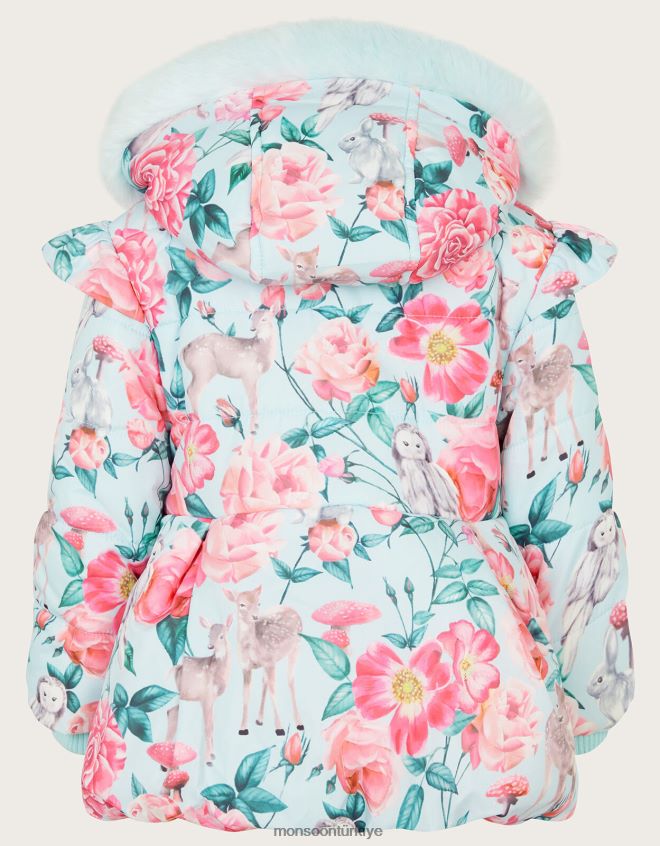 Monsoon kız bebek ormanlık desenli fırfırlı yastıklı ceket JH86BT2081 Giyim mavi (su)
