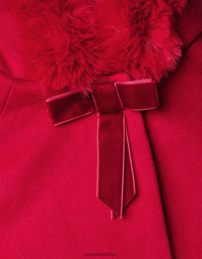 Monsoon kız bebek suni kürk kapüşonlu pelerin JH86BT2060 Giyim kırmızı