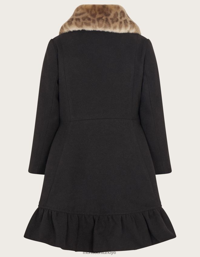 Monsoon kız etek kısmı fırfırlı suni kürk yakalı kaban JH86BT1709 Giyim siyah