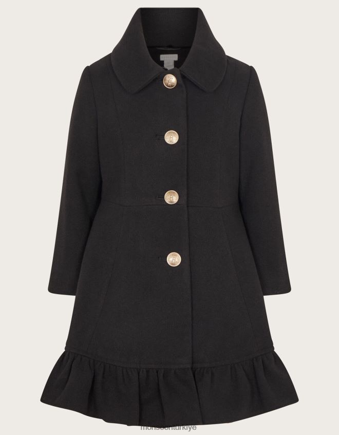 Monsoon kız etek kısmı fırfırlı suni kürk yakalı kaban JH86BT1709 Giyim siyah