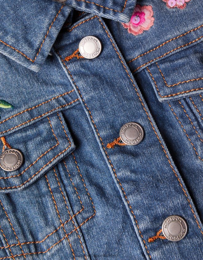 Monsoon kız çiçek işlemeli denim ceket JH86BT1846 Giyim mavi