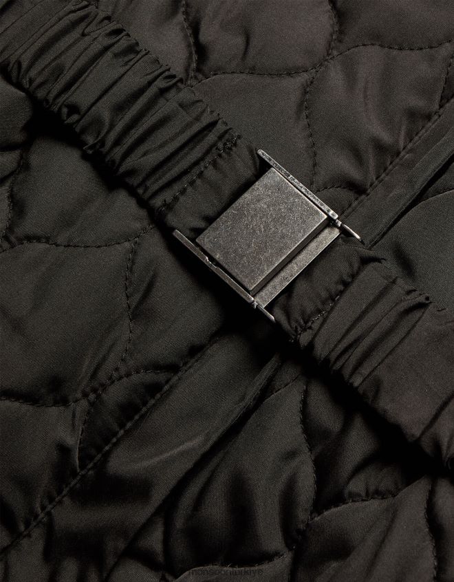 Monsoon kız kapitone kuşaklı kapüşonlu uzun palto JH86BT1883 Giyim siyah