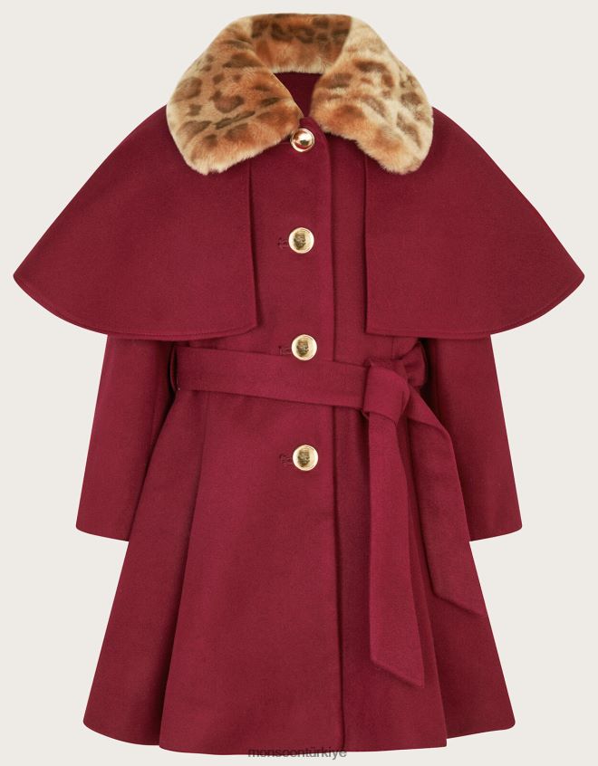 Monsoon kız kuşaklı pelerin tarzı akıllı ceket JH86BT1714 Giyim kırmızı (bordo)