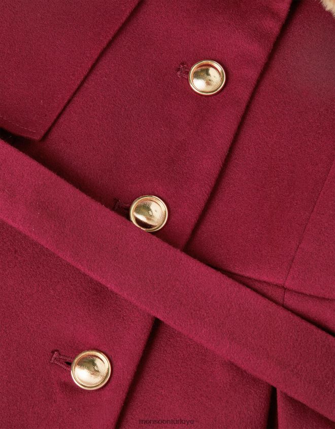 Monsoon kız kuşaklı pelerin tarzı akıllı ceket JH86BT1714 Giyim kırmızı (bordo)