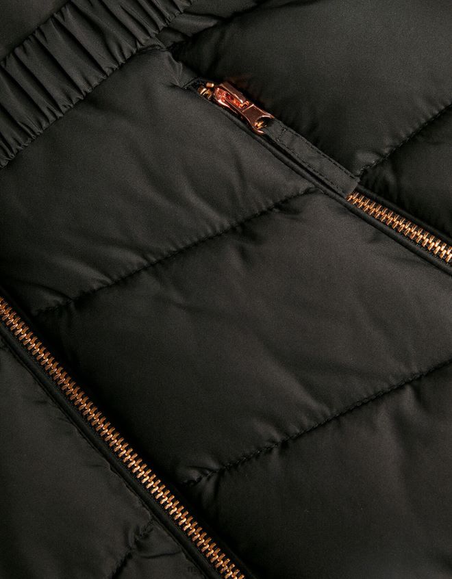 Monsoon kız kuşaklı suni kürk kapüşonlu kaban JH86BT1736 Giyim siyah