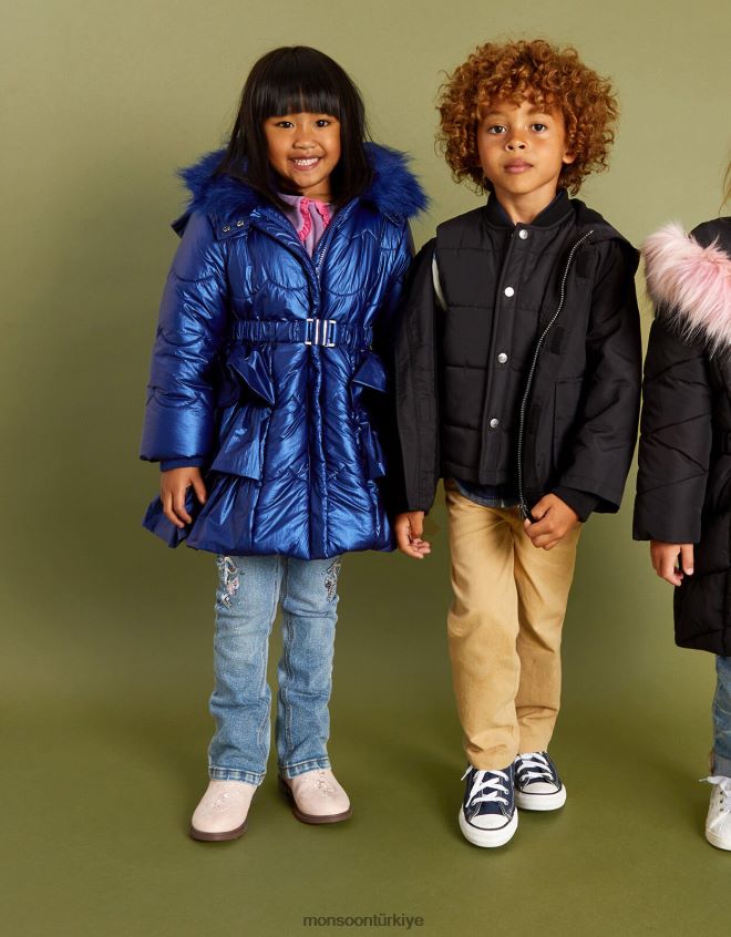 Monsoon kız ışıltılı fırfırlı etek dolgulu ceket JH86BT1730 Giyim mavi