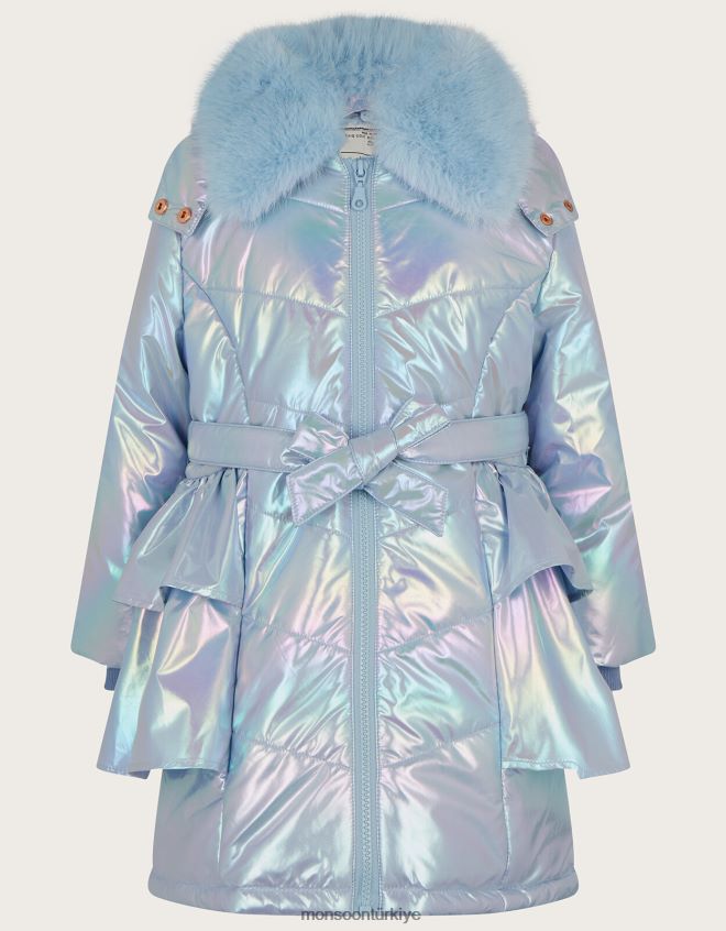 Monsoon kız metalik fırfırlı yastıklı ceket JH86BT1677 Giyim mavi (soluk mavi)