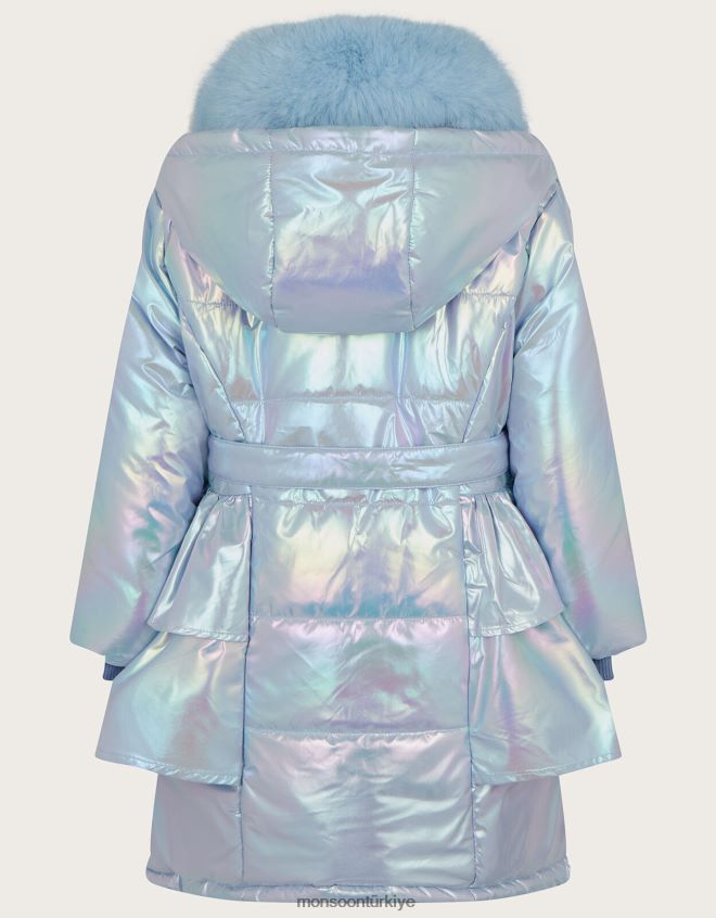 Monsoon kız metalik fırfırlı yastıklı ceket JH86BT1677 Giyim mavi (soluk mavi)