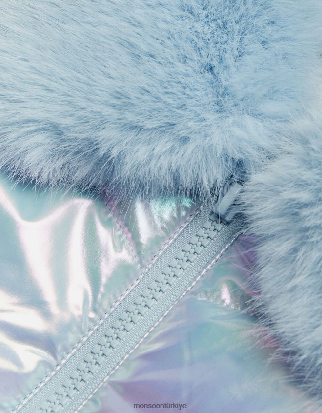 Monsoon kız metalik fırfırlı yastıklı ceket JH86BT1677 Giyim mavi (soluk mavi)