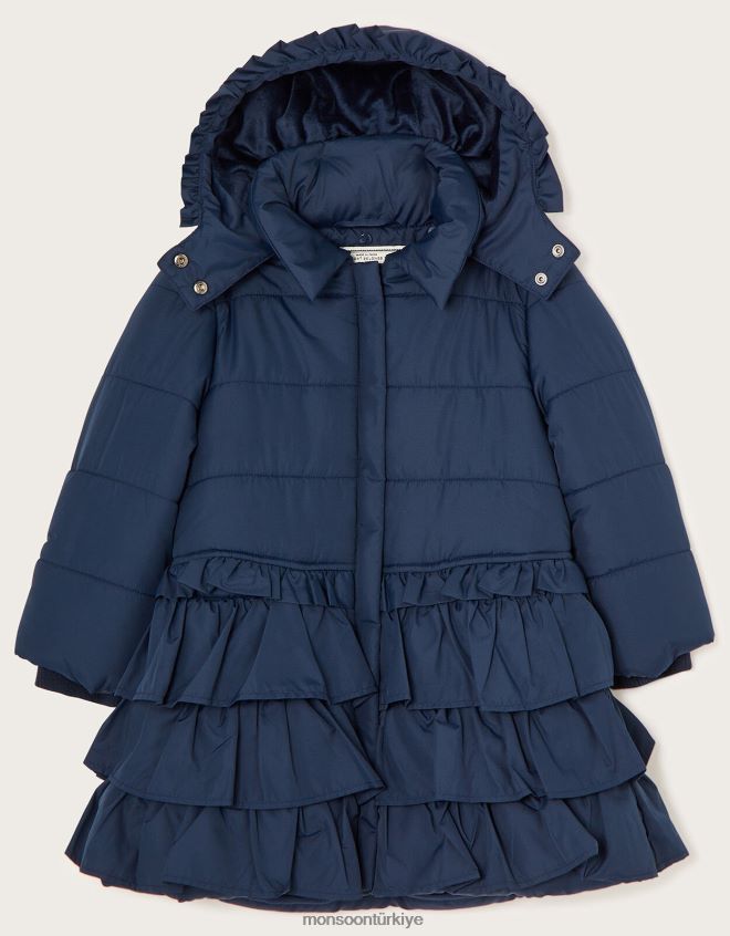 Monsoon kız çok katmanlı yastıklı ceket JH86BT1576 Giyim Mavi Donanma)