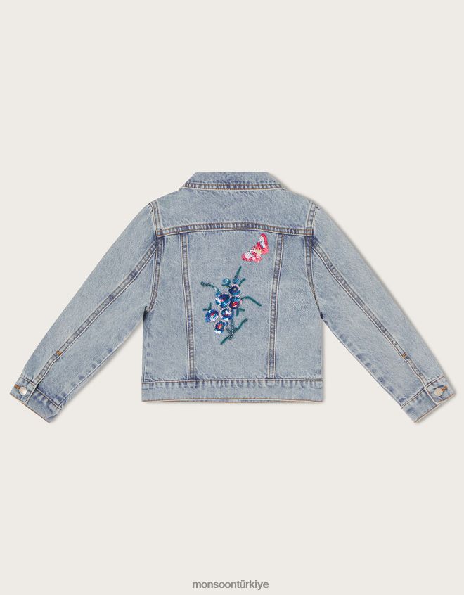 Monsoon kız pullu çiçekli denim ceket JH86BT1908 Giyim mavi (soluk mavi)