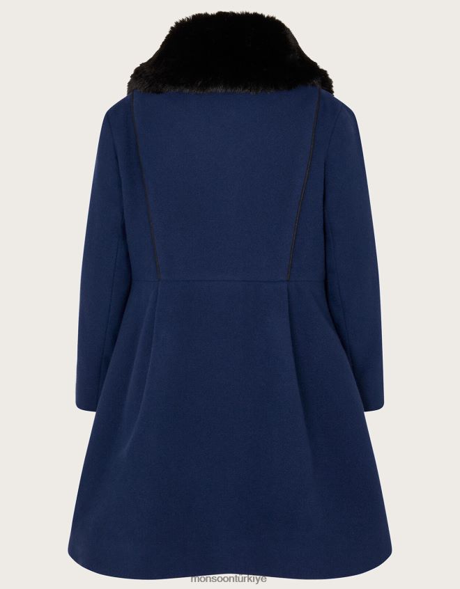 Monsoon kız suni kürk detaylı askeri tarz ceket JH86BT1568 Giyim mavi