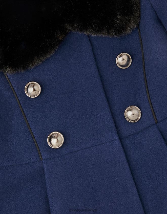 Monsoon kız suni kürk detaylı askeri tarz ceket JH86BT1568 Giyim mavi