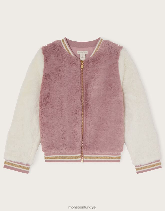Monsoon kız suni kürk üniversite bomber ceketi JH86BT1695 Giyim pembe