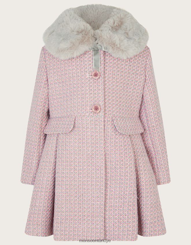 Monsoon kız tüvit suni kürk yakalı kaban JH86BT1727 Giyim gri