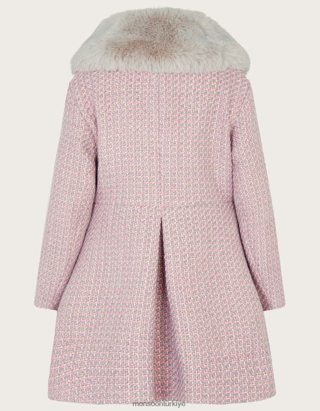 Monsoon kız tüvit suni kürk yakalı kaban JH86BT1727 Giyim gri