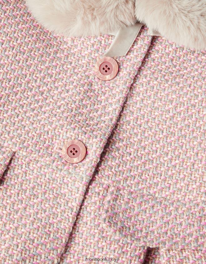 Monsoon kız tüvit suni kürk yakalı kaban JH86BT1727 Giyim gri