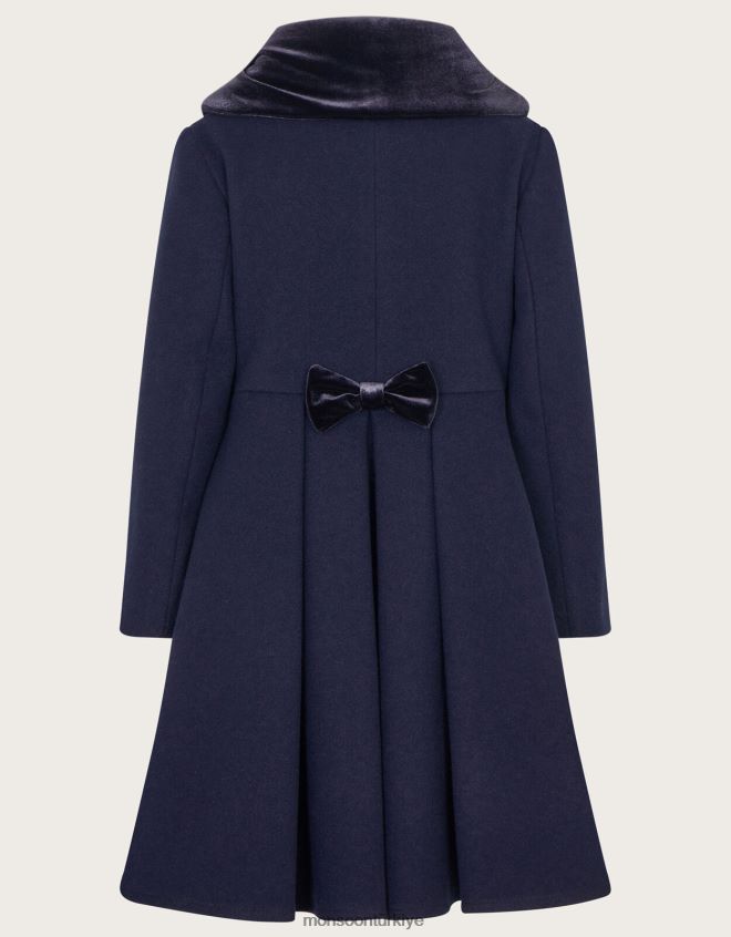 Monsoon kız yün karışımlı kadife yakalı yüksek alçak kaban JH86BT1731 Giyim Mavi Donanma)