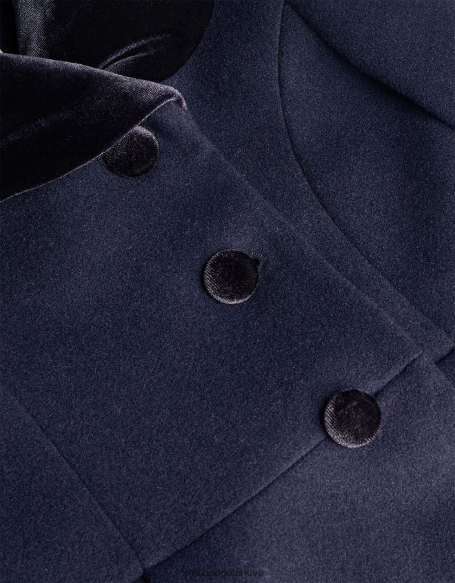 Monsoon kız yün karışımlı kadife yakalı yüksek alçak kaban JH86BT1731 Giyim Mavi Donanma)