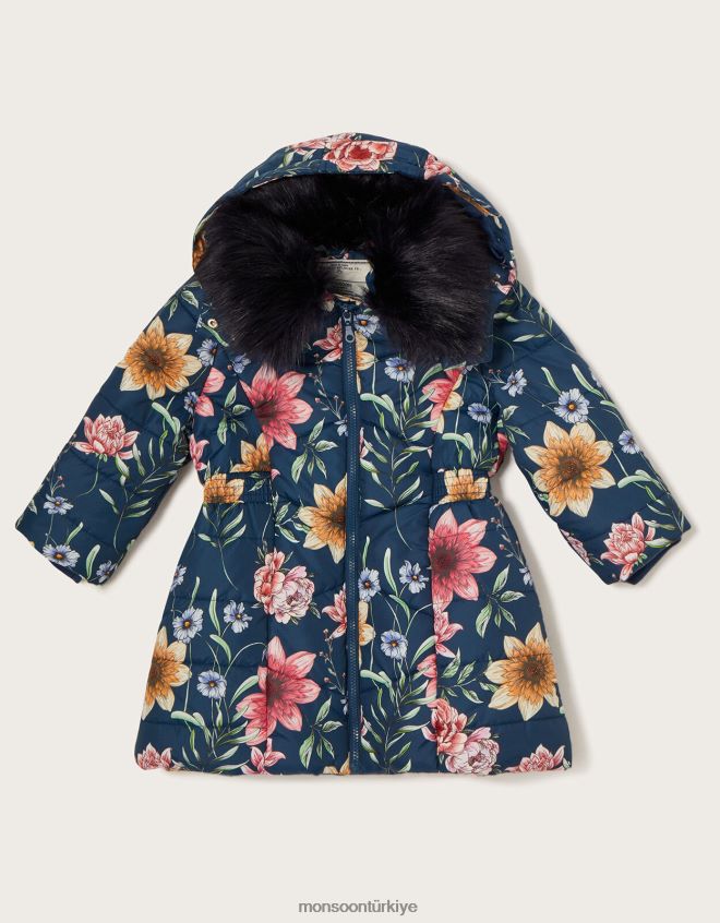Monsoon kız yarım yamalak çiçek yastıklı ceket JH86BT1633 Giyim Mavi Donanma)