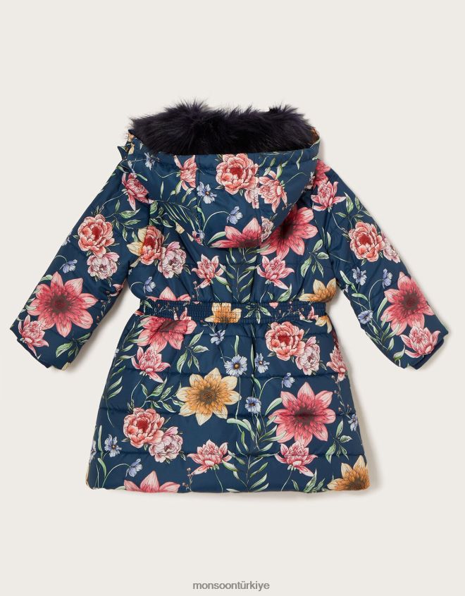Monsoon kız yarım yamalak çiçek yastıklı ceket JH86BT1633 Giyim Mavi Donanma)