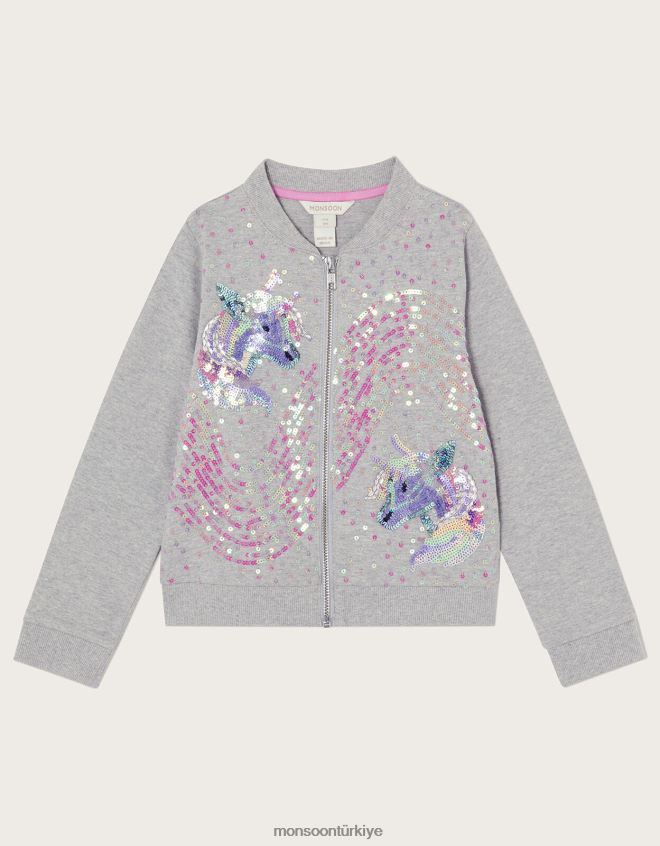 Monsoon çocuklar Sürdürülebilir pamuklu tek boynuzlu bombardıman ceketi JH86BT1995 Giyim gri