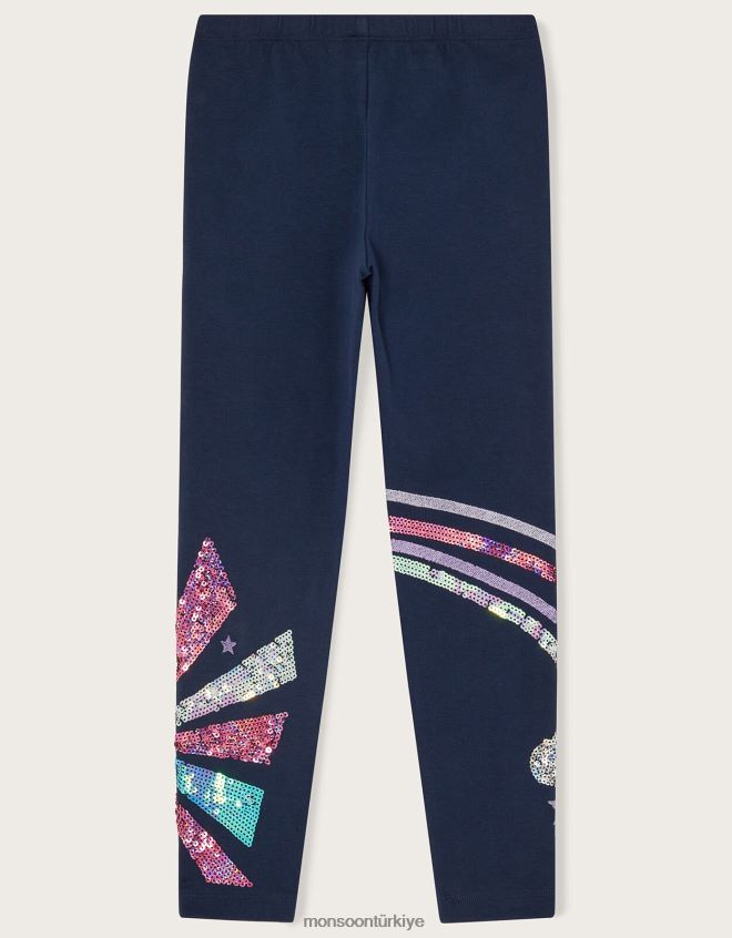 Monsoon kız gökkuşağı pullu tayt JH86BT1712 Giyim Mavi Donanma)