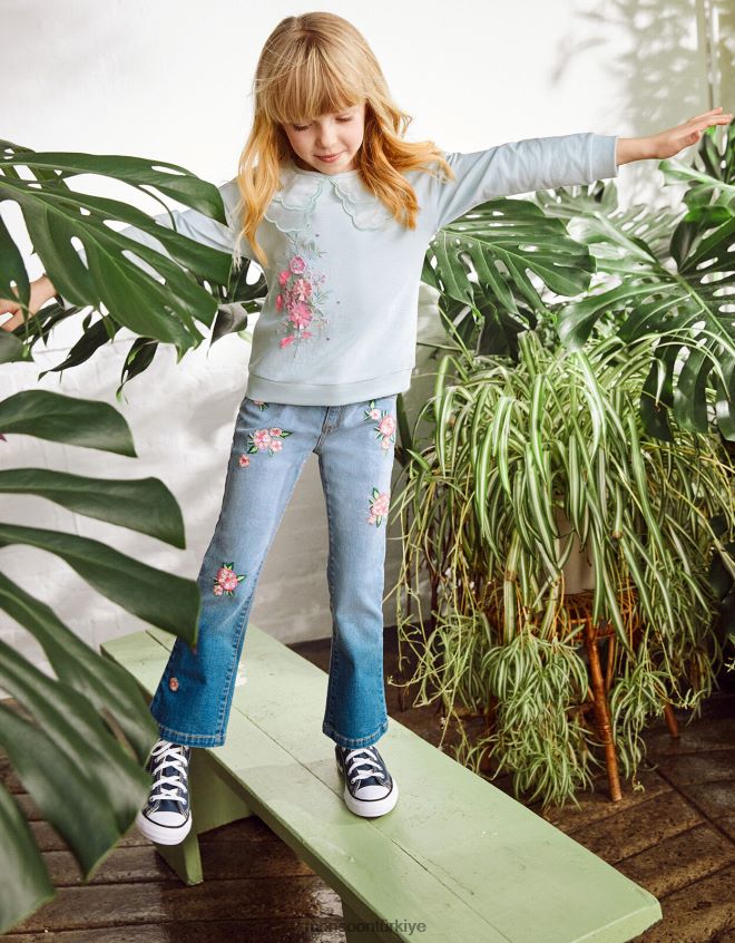 Monsoon kız çiçek işlemeli kot JH86BT1906 Giyim mavi