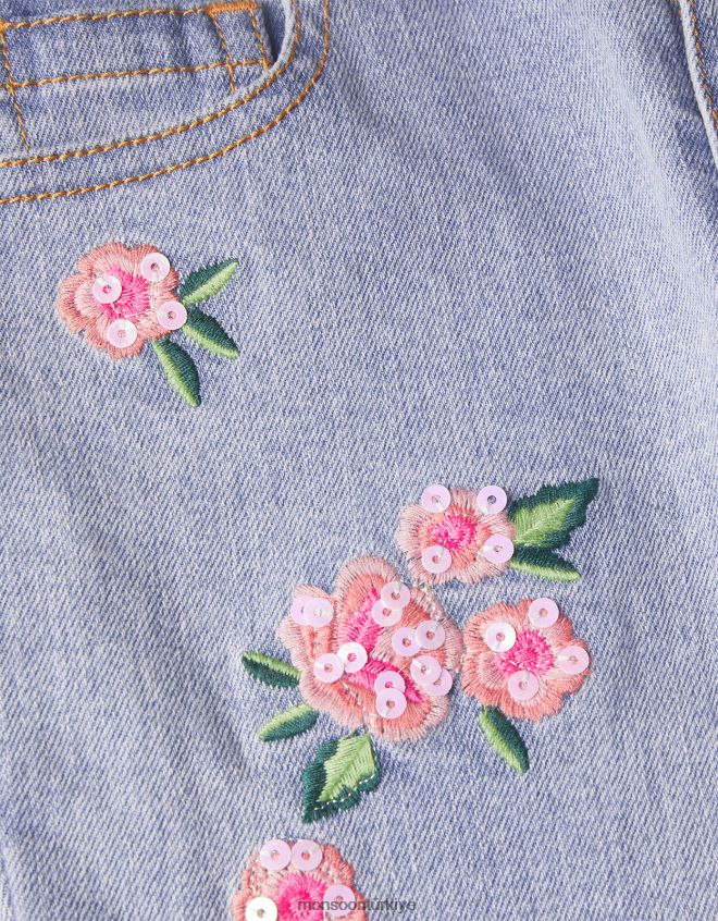 Monsoon kız çiçek işlemeli kot JH86BT1906 Giyim mavi