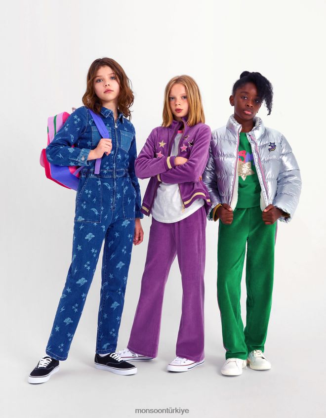 Monsoon kız kozmik kadife geniş paçalı koşucular JH86BT1700 Giyim mor