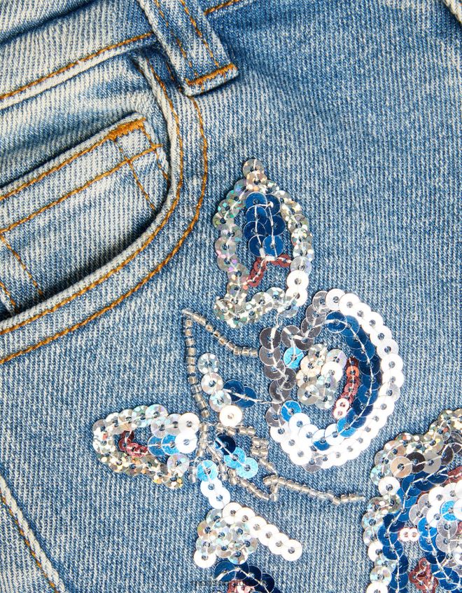 Monsoon kız pullu çiçekli kot pantolon JH86BT1948 Giyim mavi