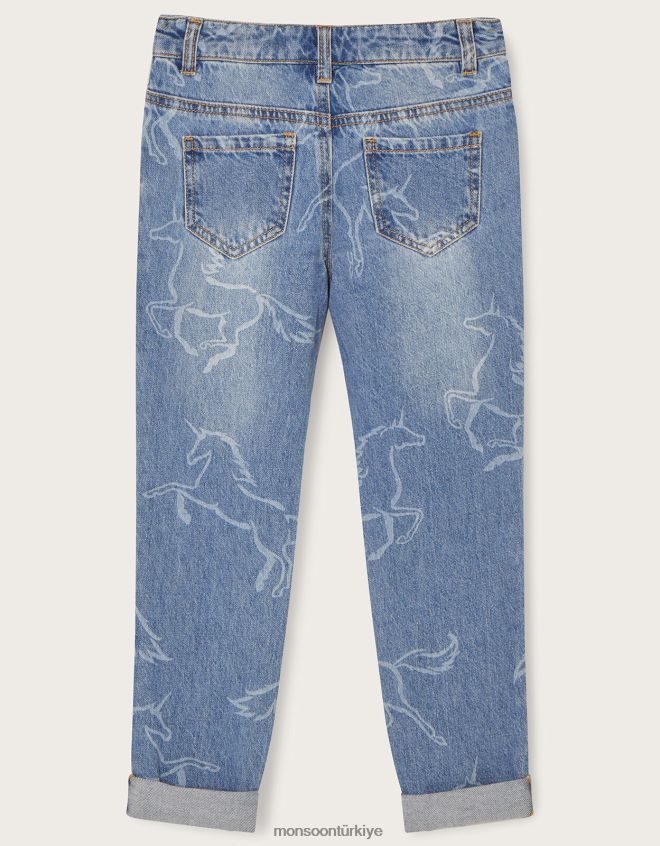 Monsoon kız tek boynuzlu at desenli kot pantolon JH86BT1740 Giyim mavi