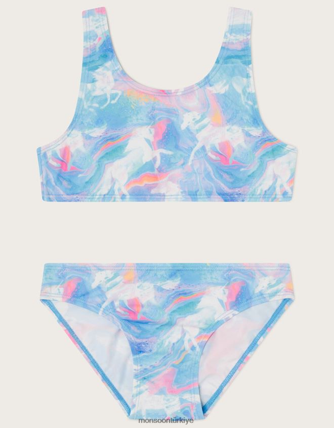 Monsoon kız Geri dönüştürülmüş polyesterden mermer tek boynuzlu at bikini seti JH86BT1912 Giyim çok