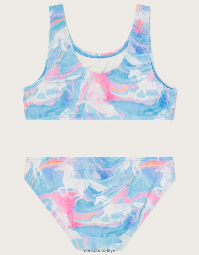 Monsoon kız Geri dönüştürülmüş polyesterden mermer tek boynuzlu at bikini seti JH86BT1912 Giyim çok